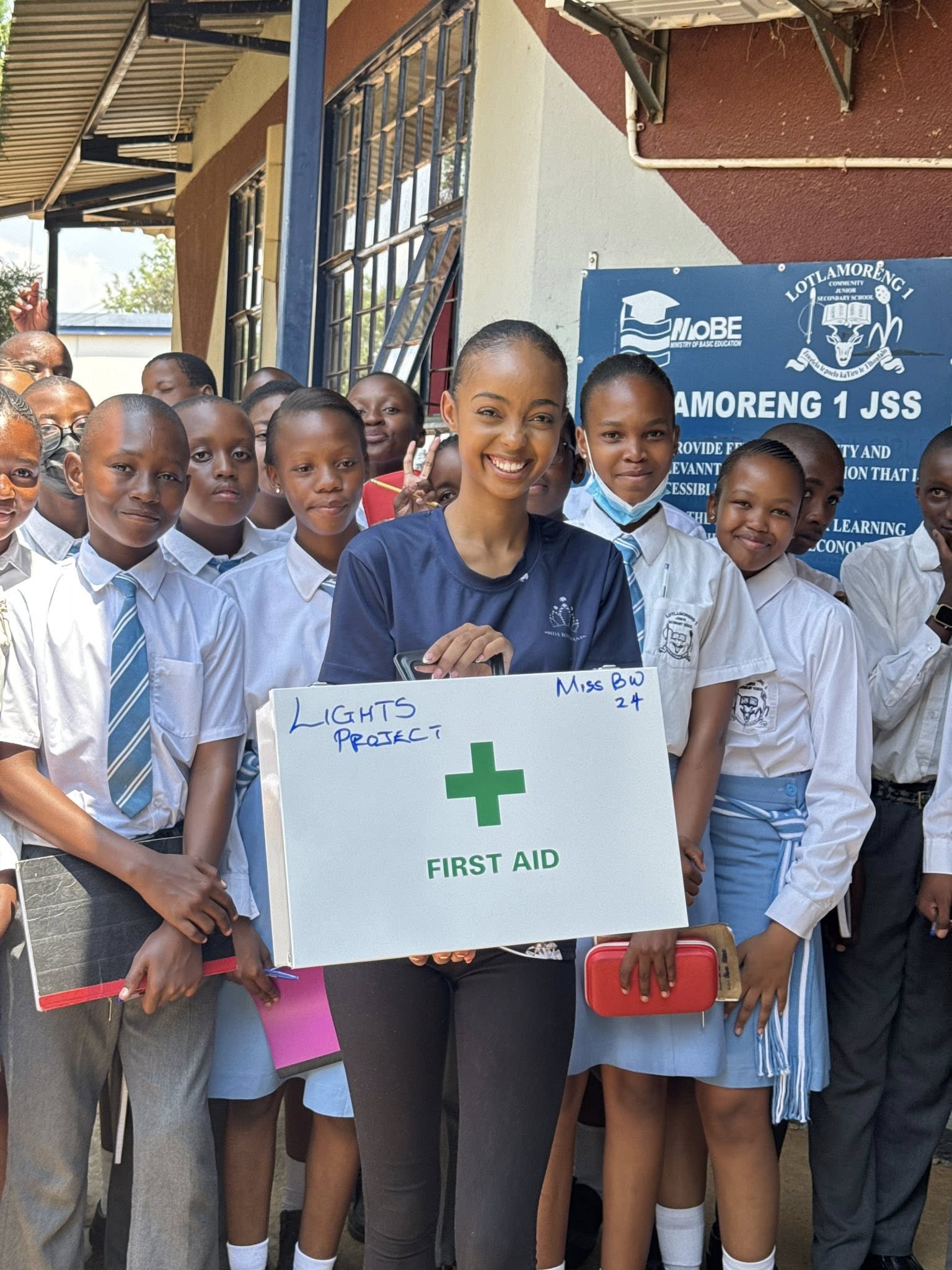 Miss World Botswana, Anicia Gaothusi with students